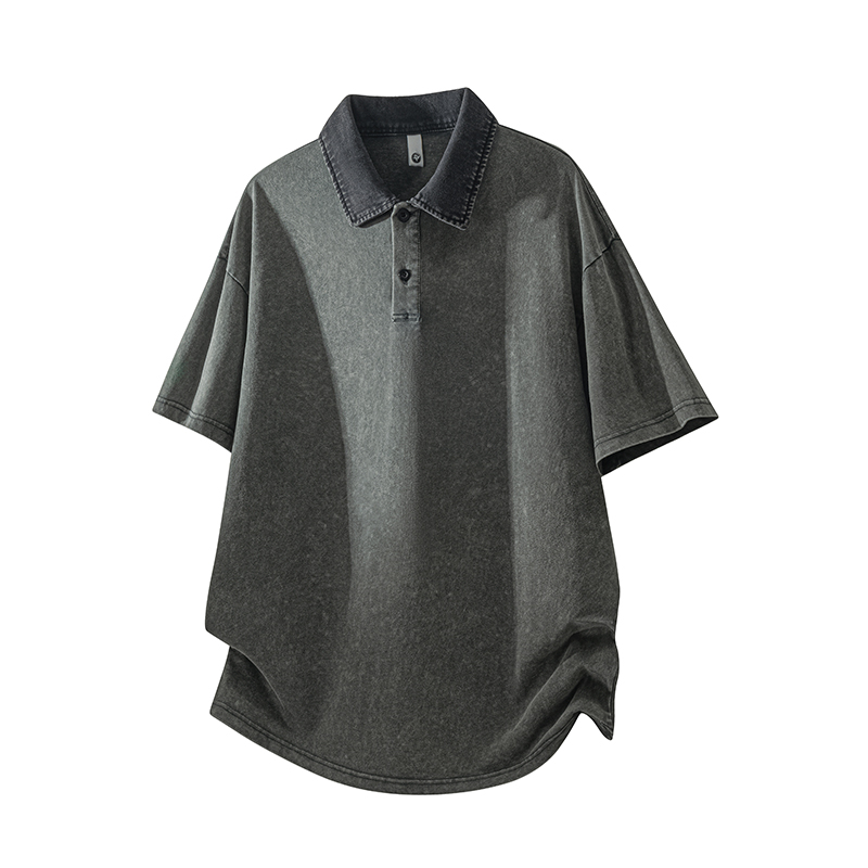 실사 2026 여름 워시 물 폴로 칼라 POLO 셔츠 남자 레트로 순면 루즈핏 다용도 캐주얼 트렌드 반팔 맨위