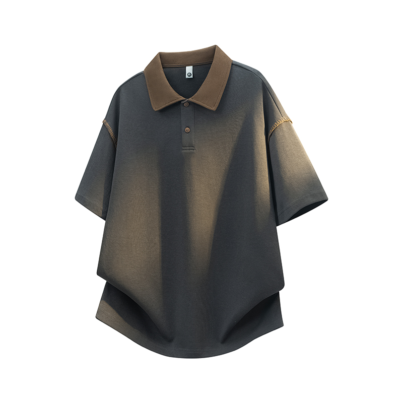실사 여름 새로운 고급 센스 트렌드 배색 POLO 셔츠 남자 루즈핏 캐주얼 폴로 칼라 남성 반팔 티셔츠