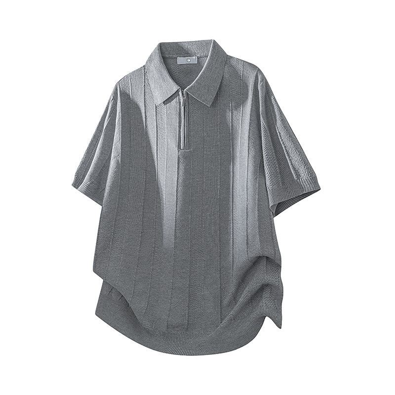 실사 여름 새로운 하프 지퍼 폴로 칼라 POLO 셔츠 남자 복잡한 고대 돈 바람 반팔 니트 맨위