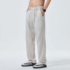 批发实拍2026夏季新款棉麻轻商务莱赛尔天丝宽松半松紧腰休闲裤男
