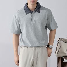 批发实拍夏季新款美式复古假两件衬衫领POLO衫男宽松潮牌翻领短袖<b class='q'>t</b><b class='q'>恤</b>