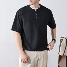 批发实拍2026夏季新款凉感<b class='q'>t</b><b class='q'>恤</b>男士短袖宽松假两件潮流亨利领POLO衫男
