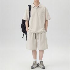 批发实拍<b class='q'>夏</b>季新款套装男莱赛尔棉麻面料简约休闲宽松运动冰感户外通勤