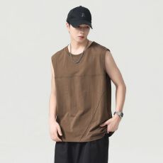 实拍2026夏季新款凉感科技棉背心男宽松百搭大码纯棉无袖T恤