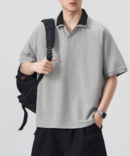 실사 여름 새로운 polo 반팔 티셔츠 율동 그리드 원단 210gv 칼라 트렌드 편안함 루즈핏 배색 패치워크