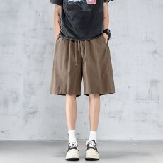 批发实拍夏季五分裤赛尔亚麻裤子男拼接薄款宽松直筒中裤天丝休闲裤