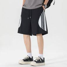 批发实拍夏季新款冰丝锦氨肌理感弹力速干撞色宽松直筒休闲短裤<b class='q'>男</b>