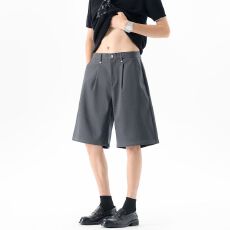 实拍复古冰丝铆钉西装短裤男女宽松阔腿休闲五分中裤阔腿潮牌西裤