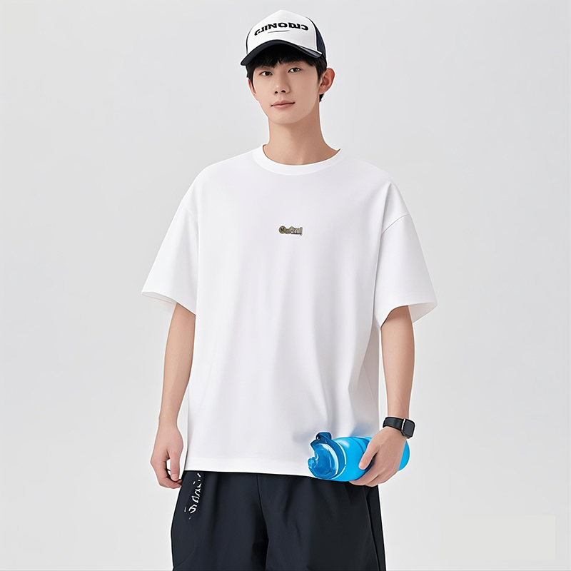 여름 새로운 케이블 루오 Na 얼음 센스 순면 조수 브랜드 반팔 티셔츠 남자 루즈핏 다용도 품질 미니멀리즘 라운드 넥 맨위