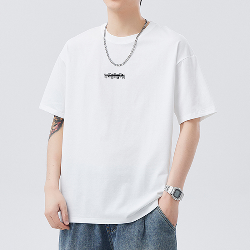 실사 여름 새로운 얼음 센스 케이블 루오 Na 일본식 라운드 넥 반팔 티셔츠 남자 루즈핏 다용도 미니멀리즘 순면 맨위