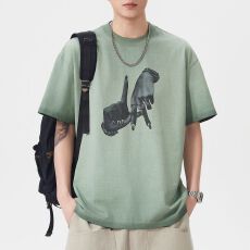 批发实拍美式潮牌印花做旧重磅水洗短袖t恤男宽松百搭圆领半袖上衣