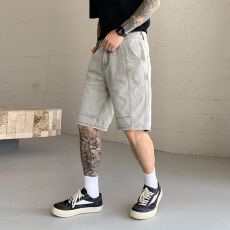 实拍美式轻奢牛仔短裤男士夏季新款直筒宽松痞帅老钱风五分裤