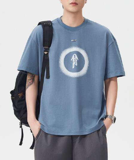 실사 여름 조수 브랜드 일본식 무거운 순면 반팔 티셔츠 남자 루즈핏 라운드 넥 캐주얼 반소매 미니멀리즘 맨위