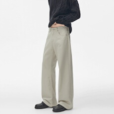 批发实拍2026秋季新款老钱风赛络纺<b class='q'>休闲</b>裤直筒宽松男女中性款百搭潮