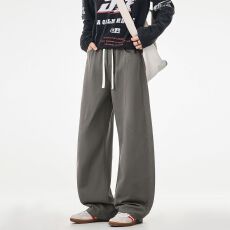 批发实拍2026秋<b class='q'>冬</b>新款美式洗水纯棉拼接休闲裤男宽松百搭系绳小弯刀裤