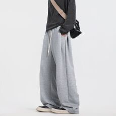 批发实拍2026秋<b class='q'>冬</b>新款针织褶皱卫裤男女潮牌宽松直筒休闲运动长裤