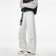 批发实拍2026秋<b class='q'>冬</b>新款潮牌针织卫裤男女百搭直筒休闲运动重磅垂感长裤