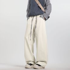 实拍2026秋冬新款美式洗水纯棉撞色阔腿裤格子宽松垂感休闲裤