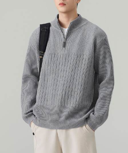 실사 2026 가을 겨울 새로운 무거운 오래된 돈 니트 스웨터 스웨터 남녀 고급 센스 풀오버 하프 지퍼 맨위