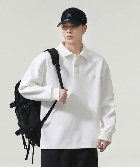 실사 가을 겨울 새로운 POLO 칼라 긴팔 후드티 남자 루즈핏 폴로 칼라 풀오버 셔츠 미니멀리즘 캐주얼 일상 출퇴근