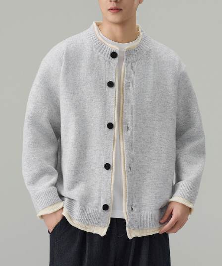 실사 2026 가을 겨울 새로운 아메리칸 조수 브랜드 페이크 레이어드 니트 단추 카디건 코트 남성 재킷 스웨터