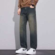 批发实拍秋冬新款美式<b class='q'>潮</b>牌怀旧弹力宽松直筒牛仔裤男简约百搭休闲长裤