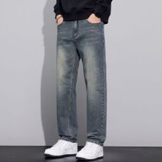 批发实拍秋冬新款美式<b class='q'>潮</b>牌复古弹力宽松直筒牛仔裤男简约百搭休闲裤子