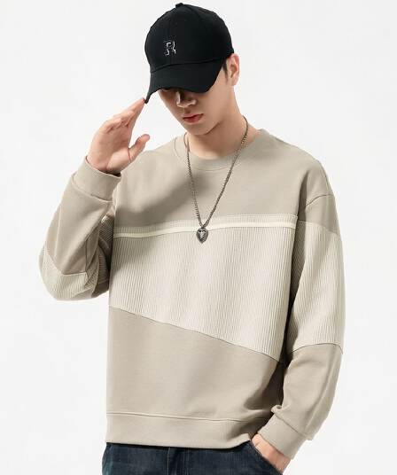 실사 2026 가을 겨울 새로운 패치워크 라운드 넥 후드티 남성 풀오버 트렌드 와 성별 다용도 출퇴근 순면 맨위