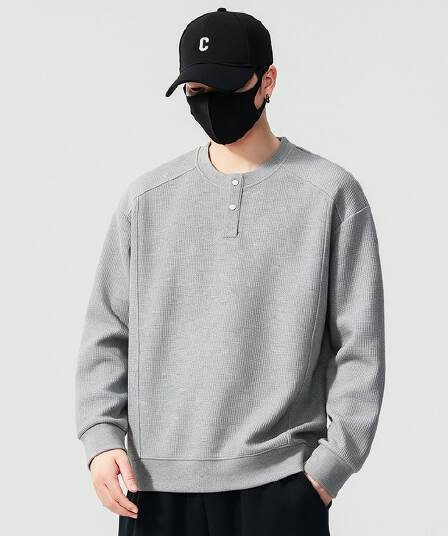 실사 가을 겨울 새로운 조수 브랜드 하프 단추 디자인 라운드 넥 후드티 남자 풀오버 트렌드 와 성별 다용도 신축성 맨위