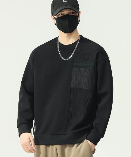 실사 2026 가을 겨울 새로운 조수 브랜드 패치워크 후드티 남성 라운드 넥 풀오버 트렌드 와 성별 다용도 출퇴근 맨위