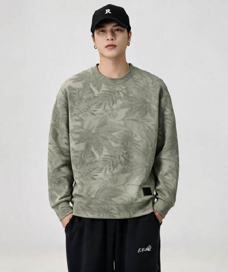 실사 2026 가을 겨울 새로운 조수 브랜드 전체 인쇄 디자인 후드티 남성 라운드 넥 풀오버 트렌드 와 성별 다용도 맨위