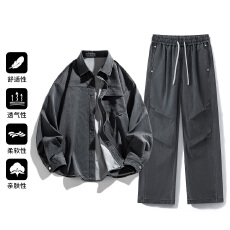 批发实拍2026<b class='q'>秋</b>冬新款水洗复古休闲套装男士大码宽松运动通勤一套搭配