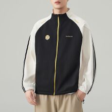 实拍2026秋季新款卫衣开衫立领宽松日系撞色拼接户外运动潮流上衣