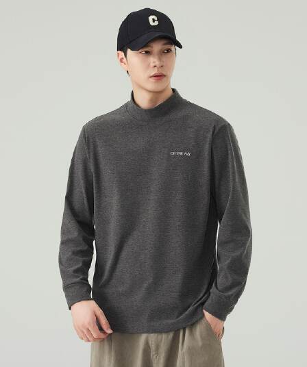 실사 가을 새로운 스탠드 칼라 작은 네클라인 단색 무거운 긴팔 티셔츠 남성 일본식 레트로 양모 동정