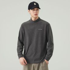 批发实拍秋季新款立领小领口纯色重磅长袖T恤男士<b class='q'>日系</b><b class='q'>复古</b>绵羊毛体恤