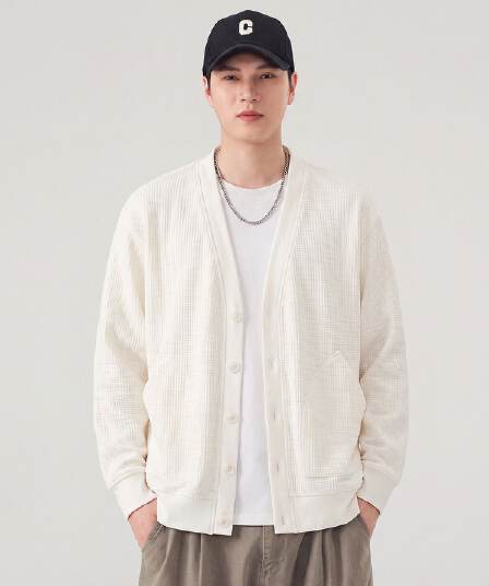 실사 가을 겨울 새로운 오픈 가디건 후드티 남성 무거운 V넥 단추 재킷 아메리칸 무거운 트렌드 출퇴근 재킷