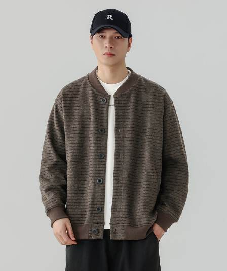 실사 가을 겨울 새로운 스트라이프 후드티 남자 아메리칸 무거운 단추 카디건 코트 V넥 트렌드 다용도 자켓