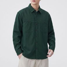 批发实拍美式复古重磅纯棉水洗工装衬衫外套男长袖宽松百搭<b class='q'>潮</b>牌衬衣