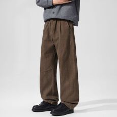批发实拍美式复古简约工装<b class='q'>休闲裤</b>男老钱风纯棉水洗日系宽松百搭长裤
