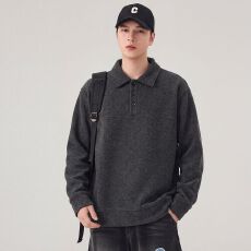 批发实拍秋冬长袖Polo衫男士翻领半开衫套头百搭松弛有型潮流卫衣