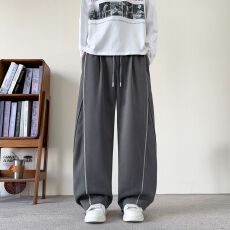 实拍美式潮牌明线休闲卫裤男女秋冬新款高街百搭宽松针织运动裤