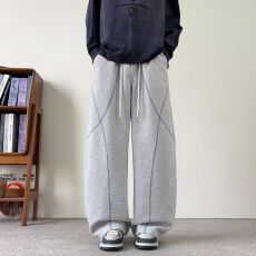 实拍美式潮牌明线休闲卫裤男女针织运动长裤高街百搭宽松阔腿裤