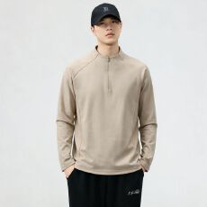 批发实拍<b class='q'>秋</b>季新款户外山系轻氧运动长袖T恤男修身百搭立领骑行上衣