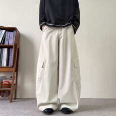 批发实拍美式复古宽松弯刀<b class='q'>休闲裤</b>男女潮牌秋冬新款山系百搭户外长裤