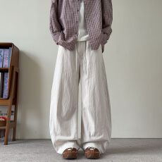 实拍秋冬新款美式弯刀休闲裤男女垂感阔腿长裤宽松百搭山系长裤
