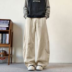 批发实拍秋冬新款<b class='q'>美式</b>弯刀<b class='q'>休闲</b>裤男女垂感阔腿宽松百搭半松紧腰长裤