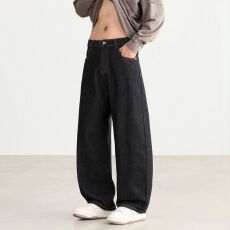 实拍2026秋冬新款美式复古阔腿牛仔裤男宽松百搭简约休闲裤