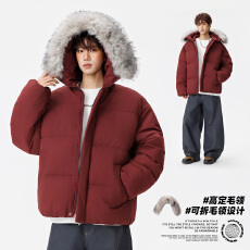 实拍冬季新款大毛领棉服男女中性款宽松百搭连帽保暖御寒棉衣外套