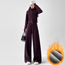 批发官图 加绒加厚运动休闲套装女2025秋冬新款显瘦百搭外套阔腿裤