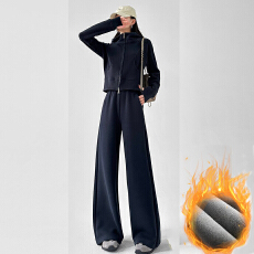 批发官图 加绒加厚运动休闲套装女2025秋冬新款显瘦百搭外套阔腿裤